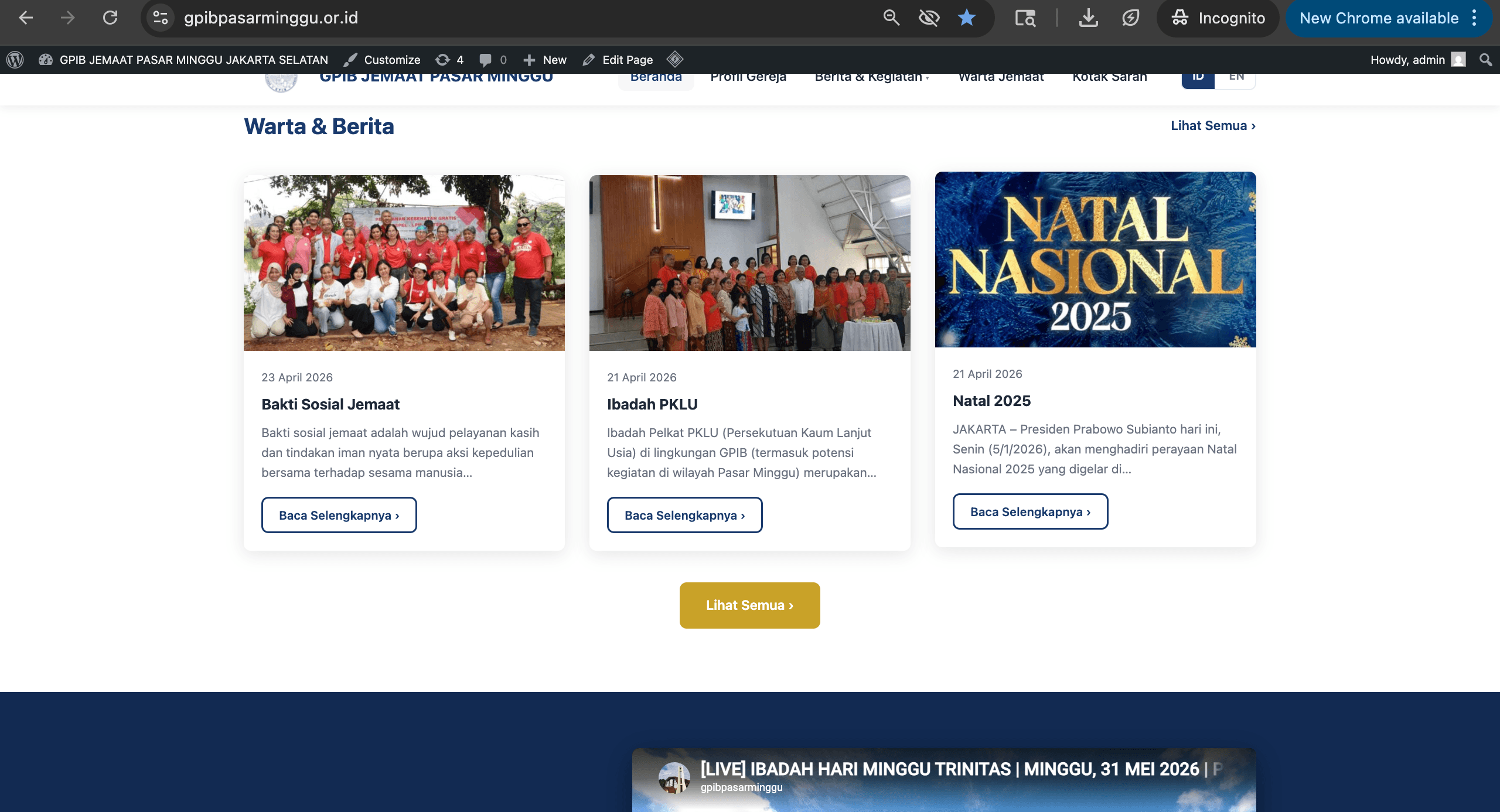 Contoh website gereja buatan SSI - Warta & Berita Jemaat